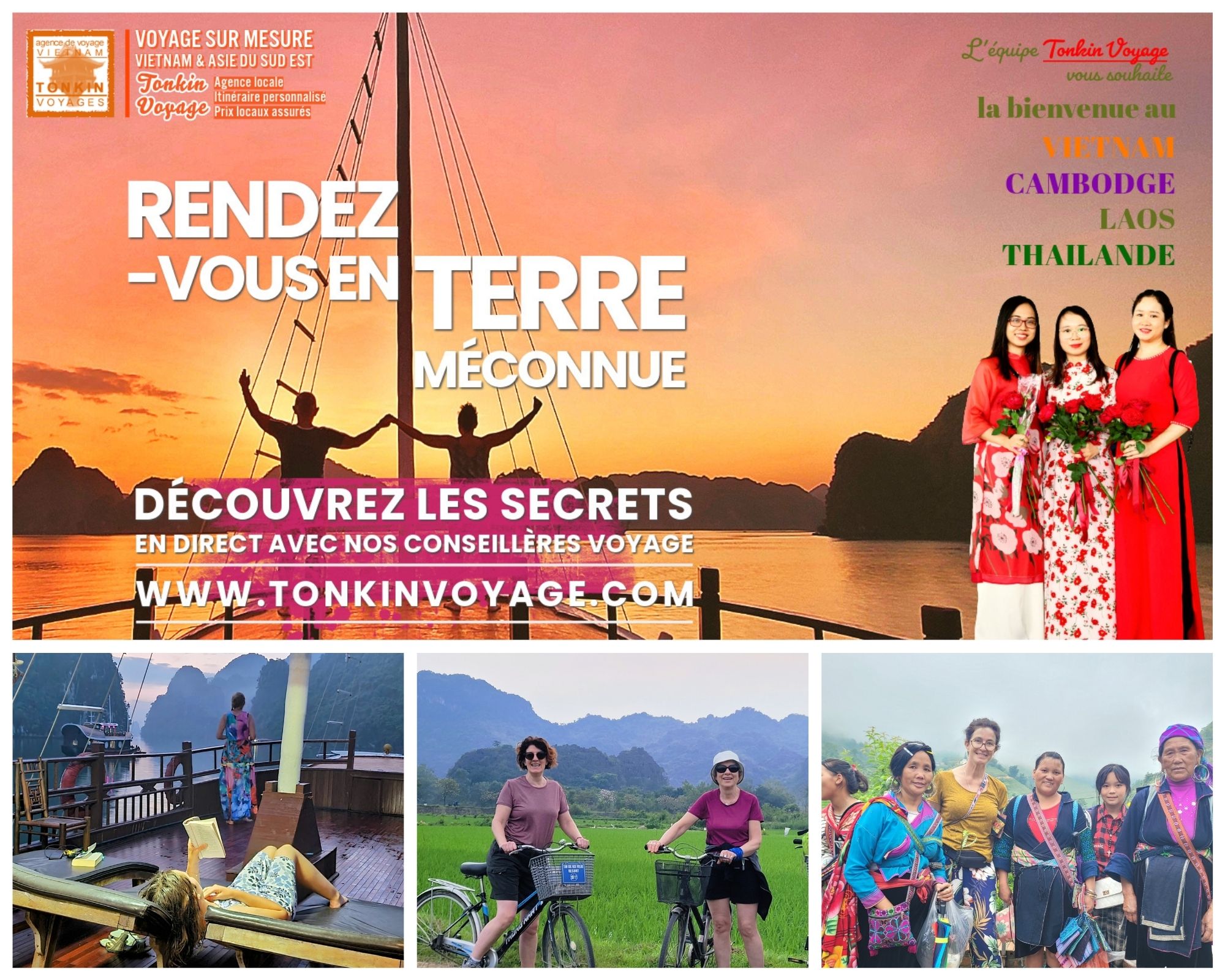 Organiser un voyage entre les femmes au Vietnam avec l'agence de voyage priv&eacute; sur mesure Tonkin Voyage &agrave; Hanoi Vietnam